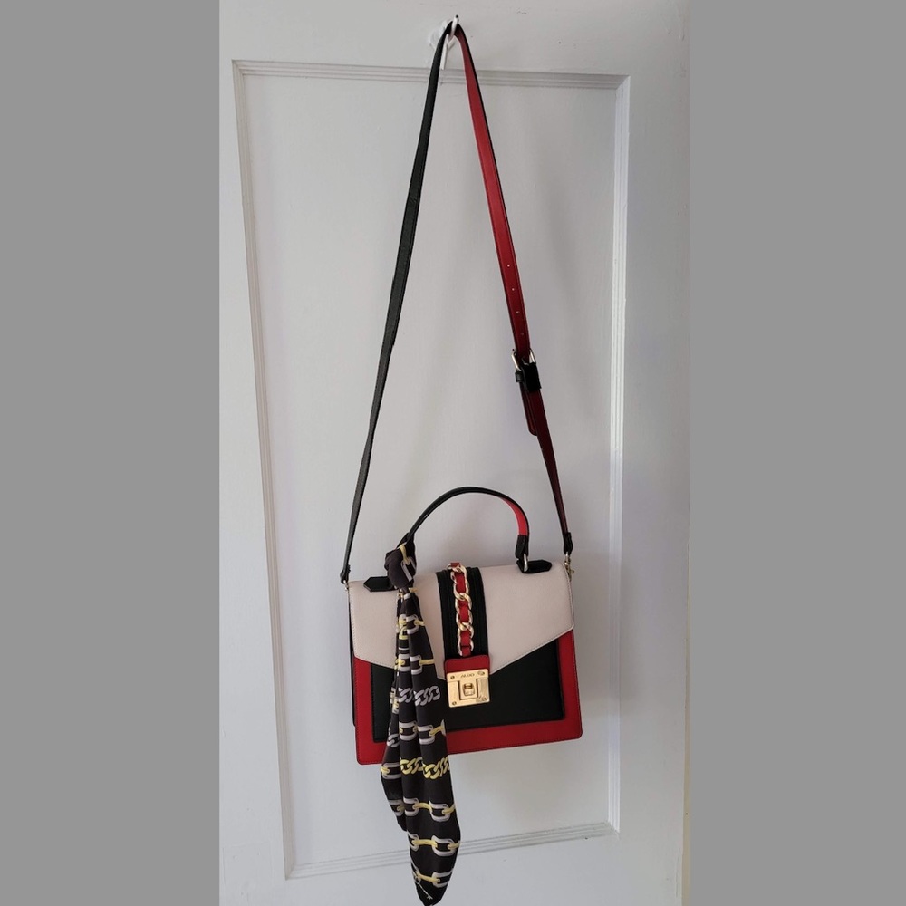 Aldo NWOT Red Navy Cream Structure Cross-Body & Scarf